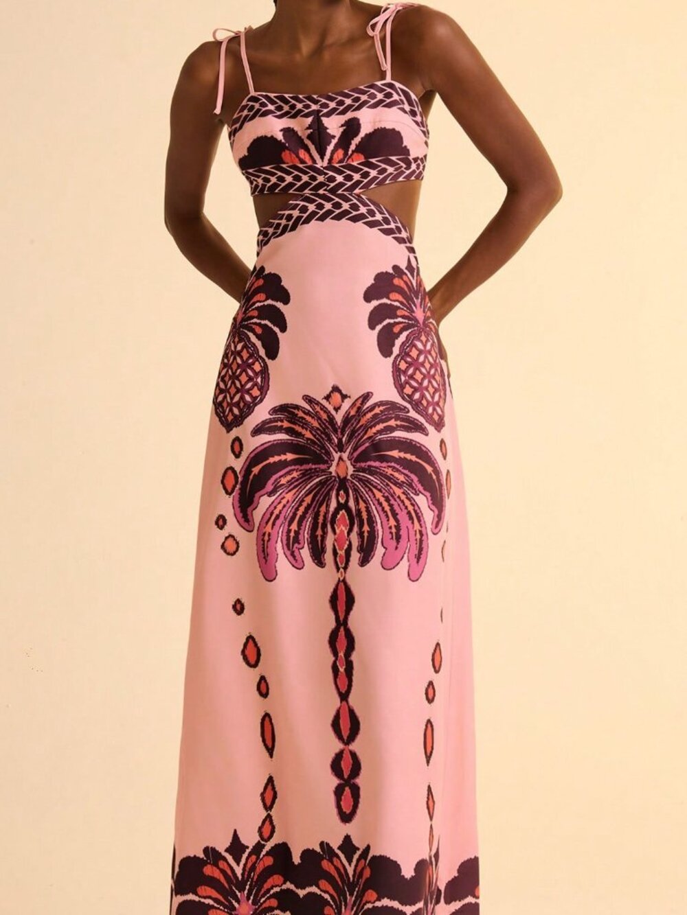 Pink Boho Women's Banana Tree Pineapple Print Sleeveless Dress - Picture 4 of 7